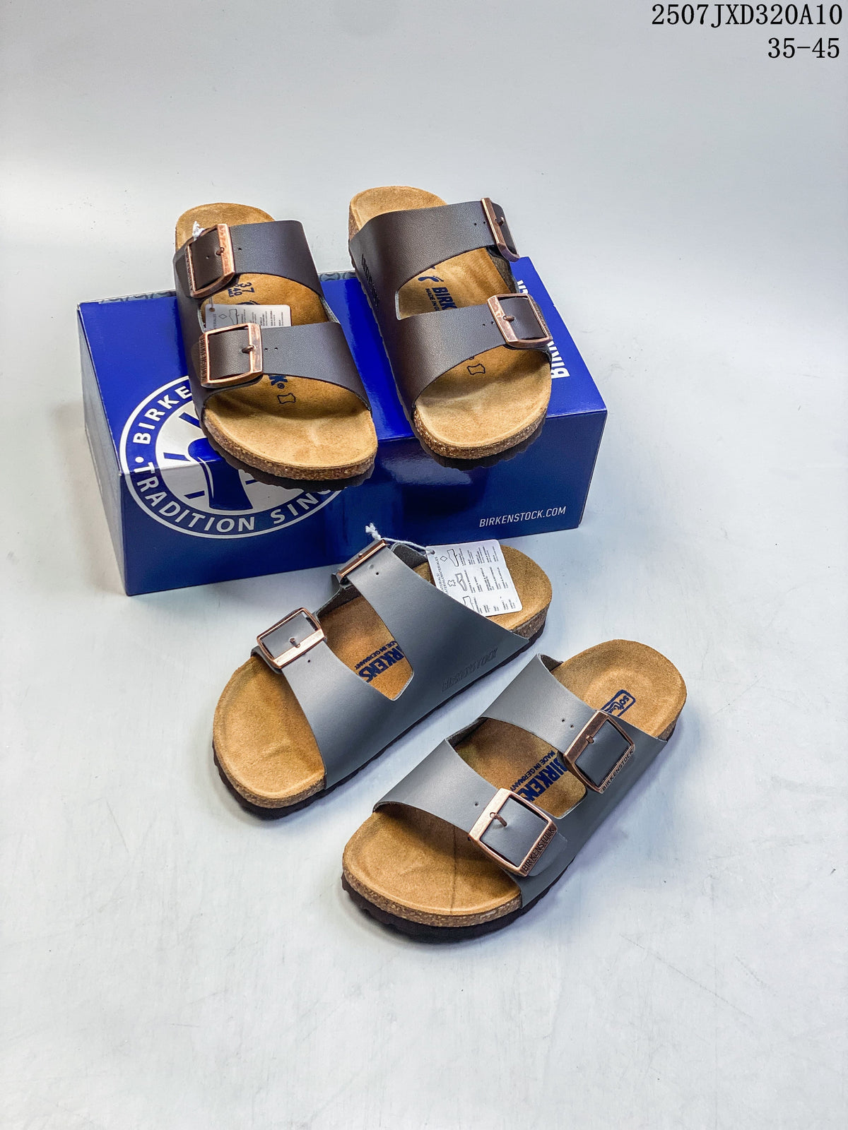 Birkenstock Two-Strap Slide Sandals in Dark Brown