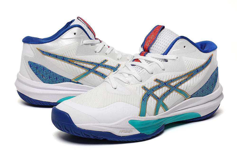 ASICS White and Blue Indoor Court Sneakers