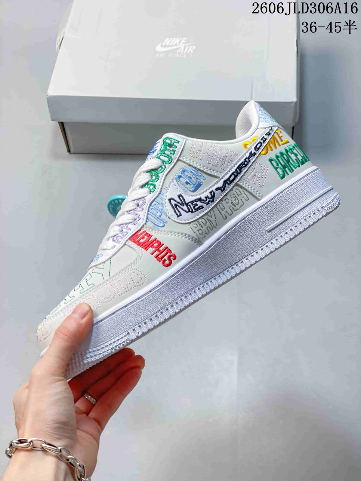 Nike Air Force 1 Low White Multicolor Embroidered Sneakers