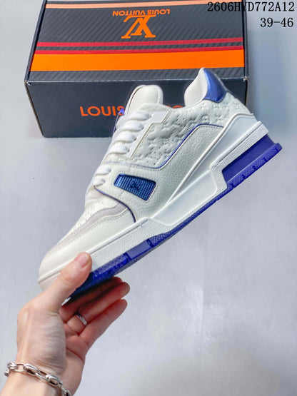 Louis Vuitton White and Blue Low-Top Sneakers