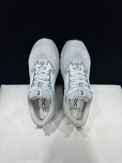 On Cloudsurfer Trail 2 Shoes in Gray and White