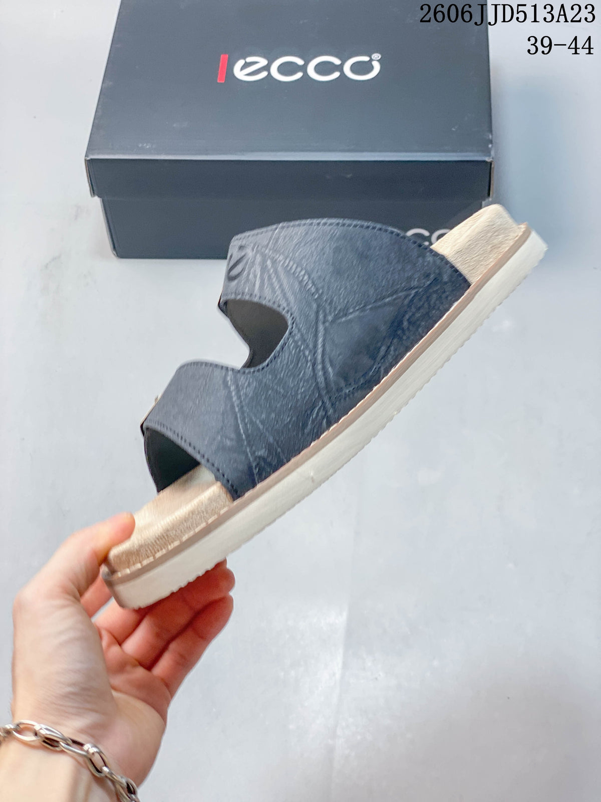 ECCO Two-Strap Slide Sandals in Slate Blue
