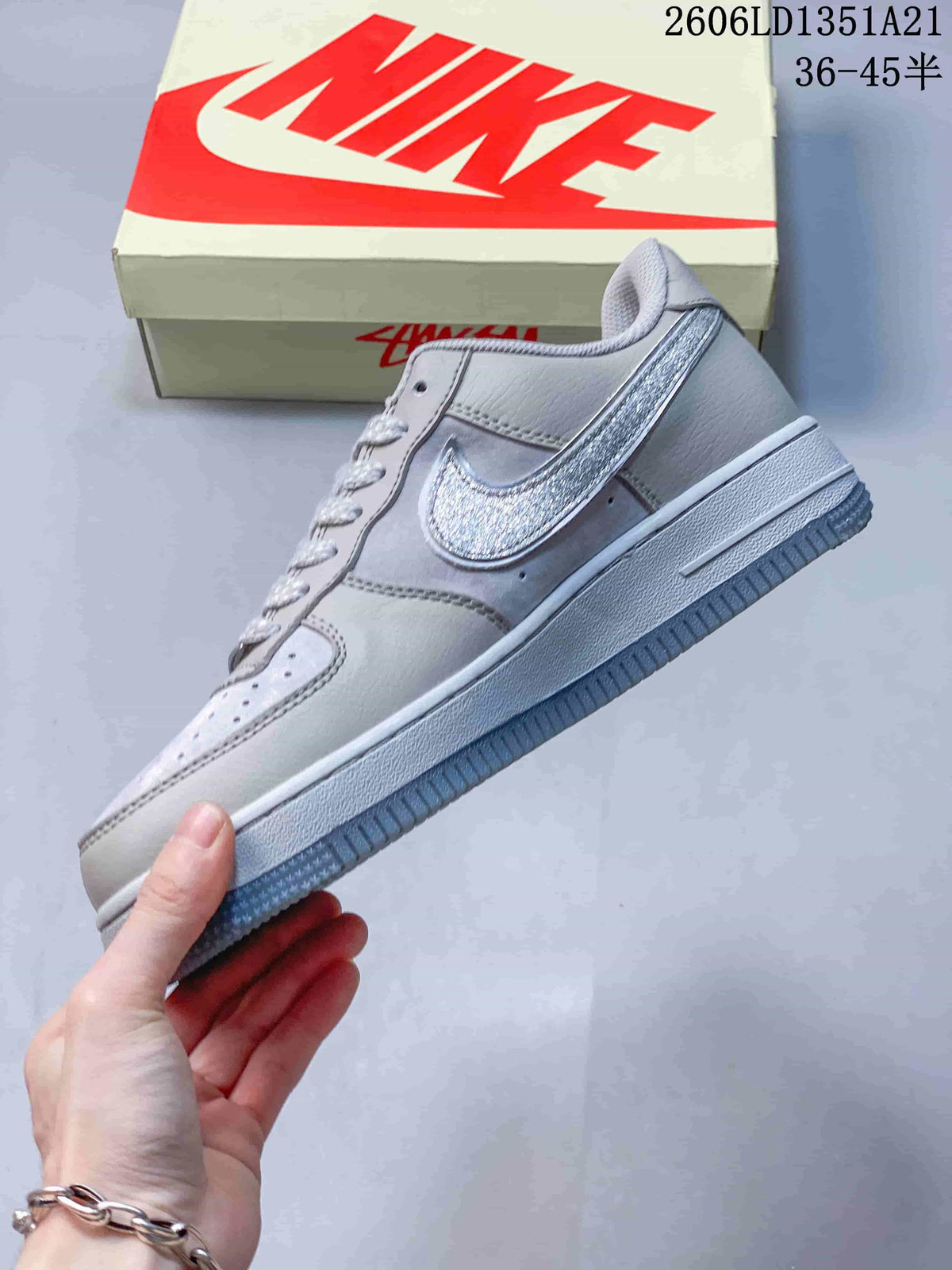 Nike Air Force 1 Low Silver and Light Gray Sneakers