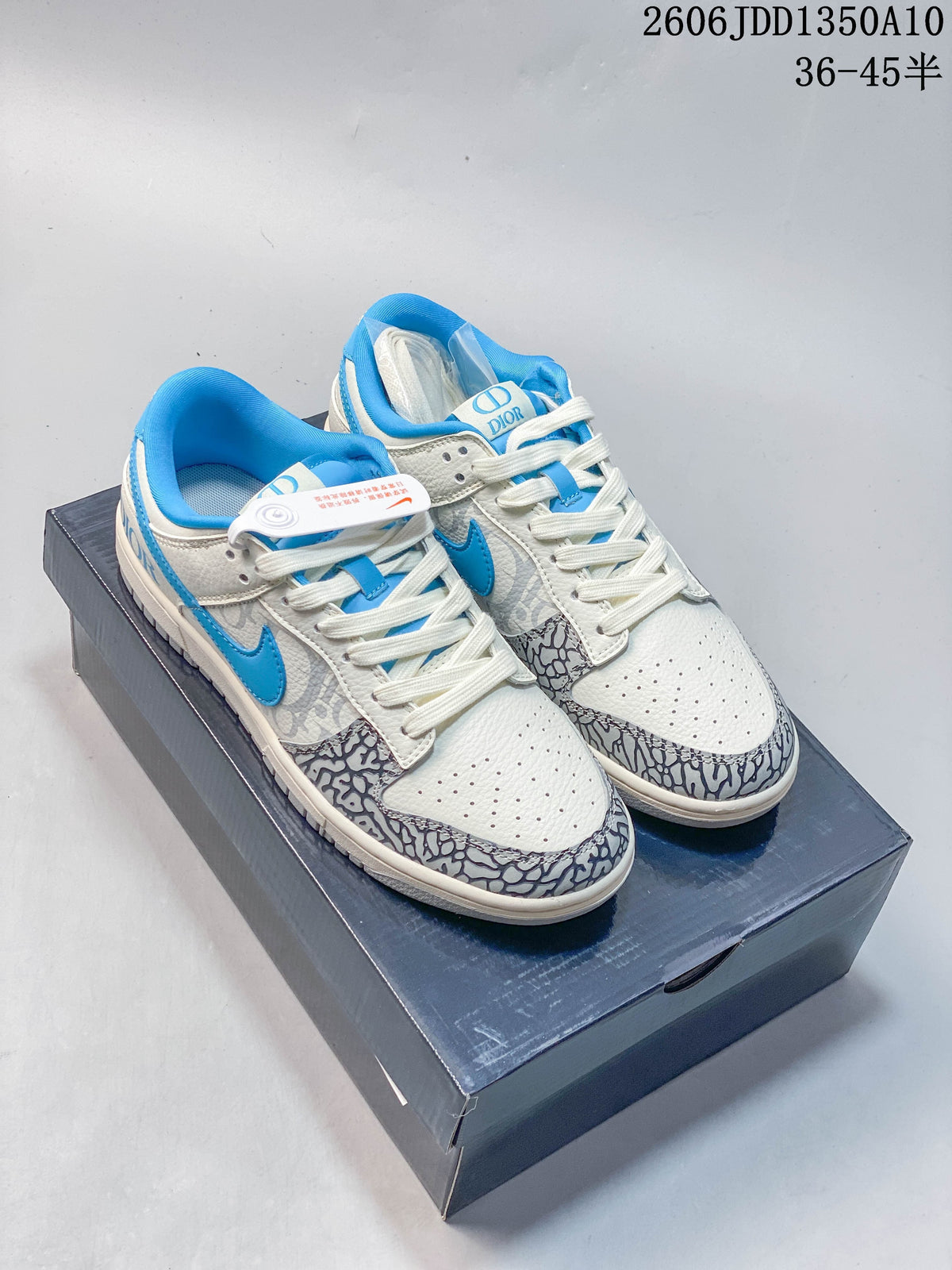 Nike SB Dunk Low White Blue Elephant Print Sneakers