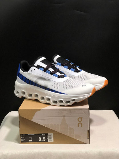 On Cloudmonster Sneakers in Mist White and Blue
