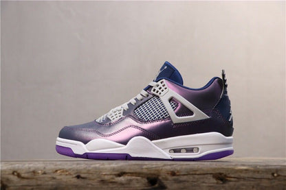 Opposite side profile showing the blue and purple upper, white wing support, white midsole, and purple outsole.