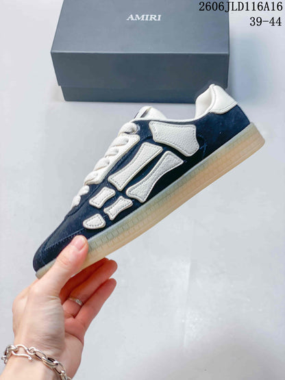 AMIRI Pacific Bones Low-Top Sneakers in Navy and White