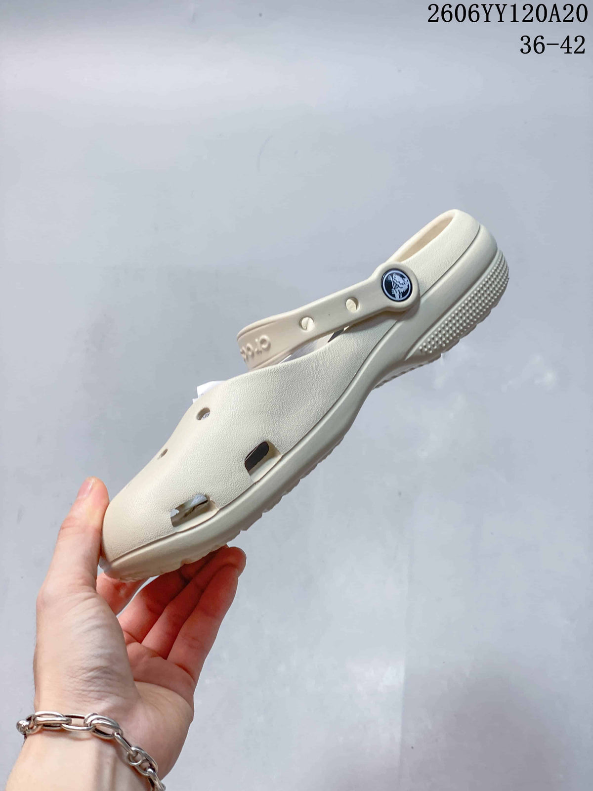 Crocs Classic Clog in Cream with Textured Geometric Upper