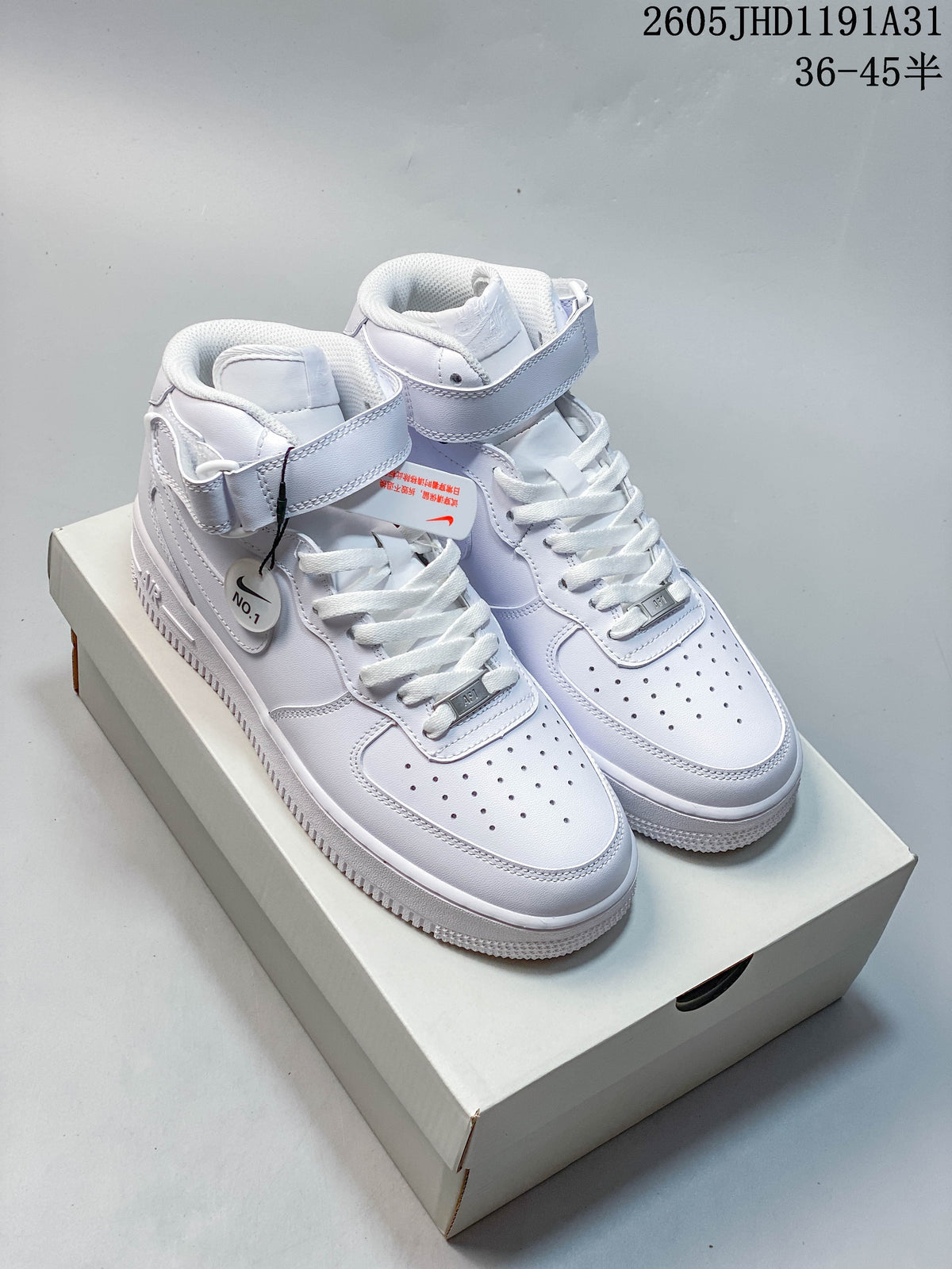Nike Air Force 1 Strap High-Top Sneakers, White and Navy