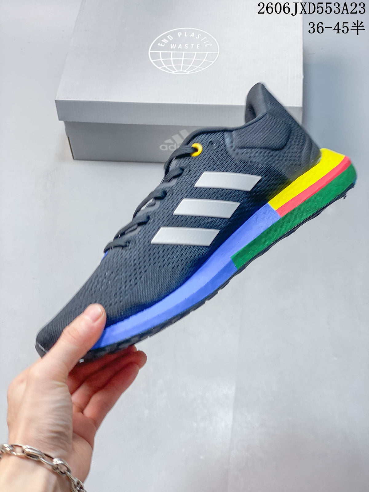 Adidas PureBoost 21 Running Shoes, Charcoal with Multicolor Sole