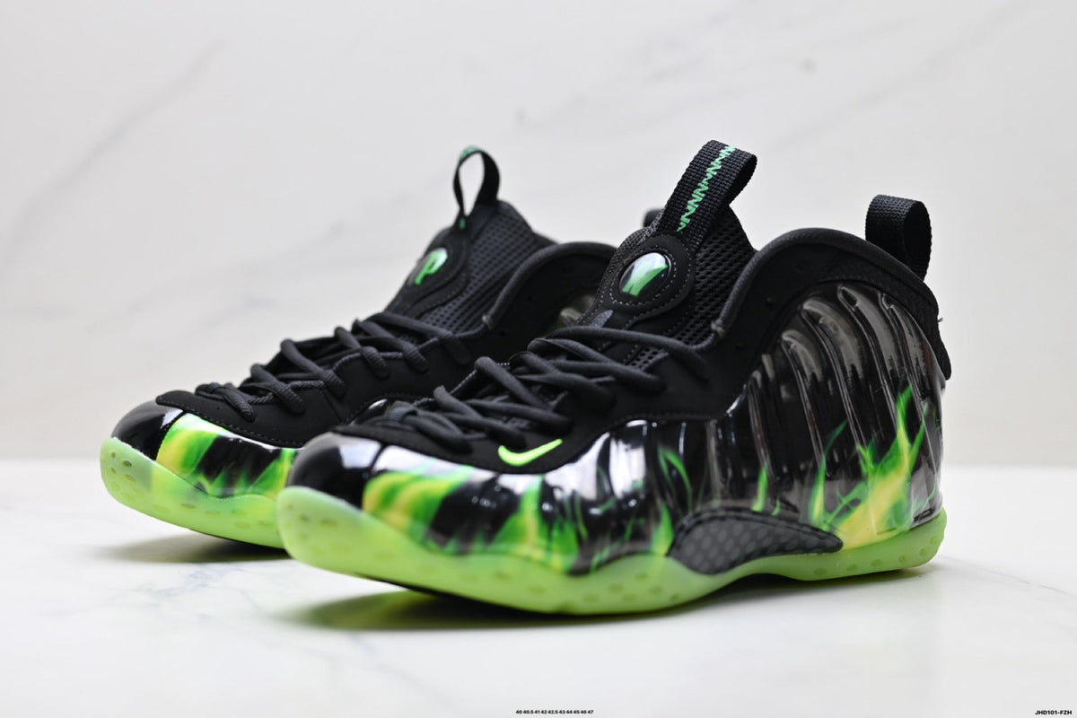 Nike Penny Hardaway Foamposite Sneakers, Black and Volt Green