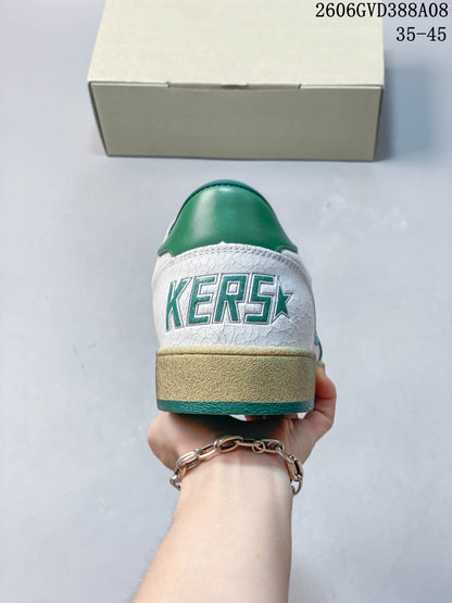 Golden Goose Super-Star White Sneakers with Green Star