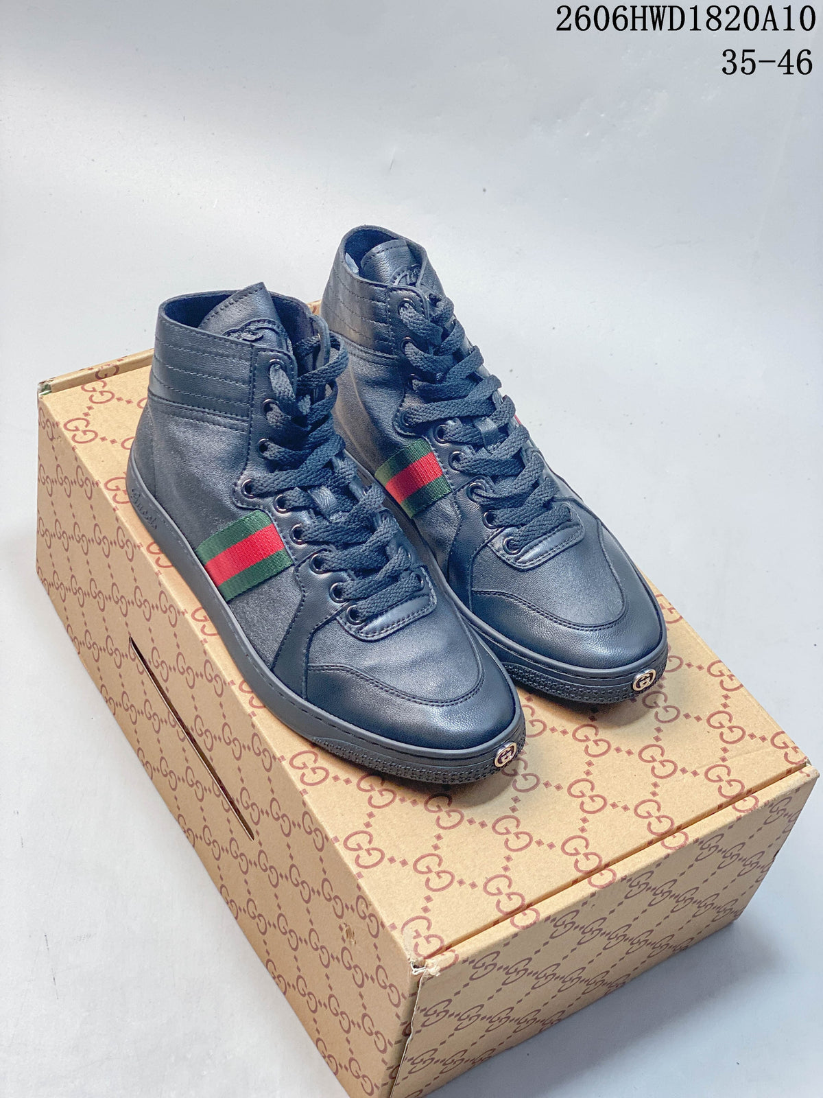 Gucci Dark Gray High-Top Sneakers with Green-Red Stripe 2606HWD1820A10