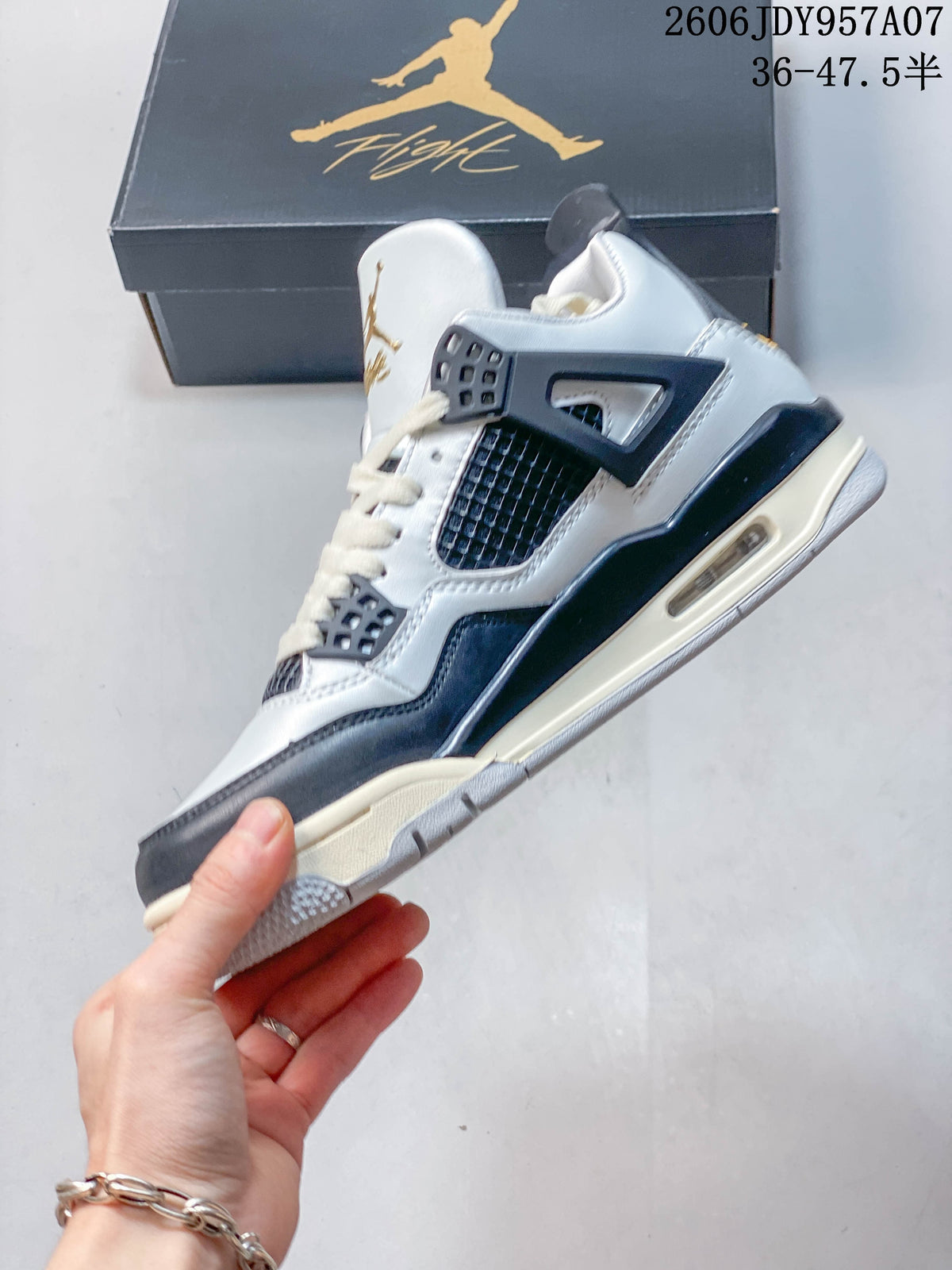 Jordan 4 Pure Platinum Mid-Top Sneakers in White and Black