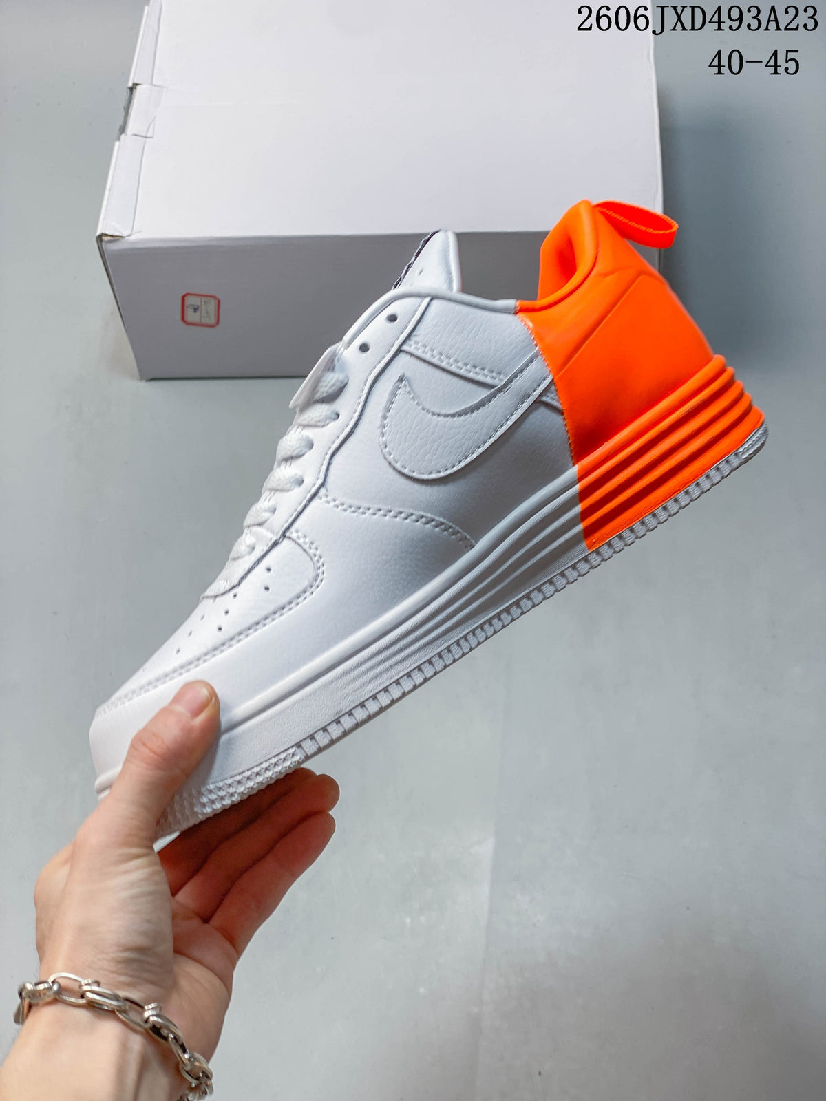 Nike Air Force 1 '07 Low White Sneakers with Orange Heel