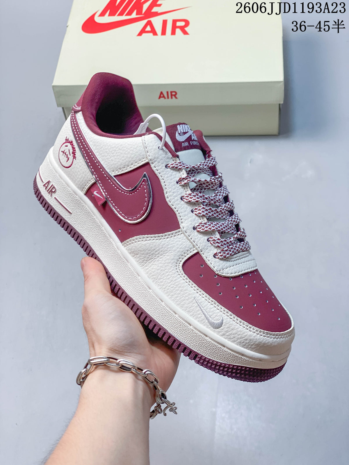 Nike Air Force 1 Low White Burgundy Sneakers