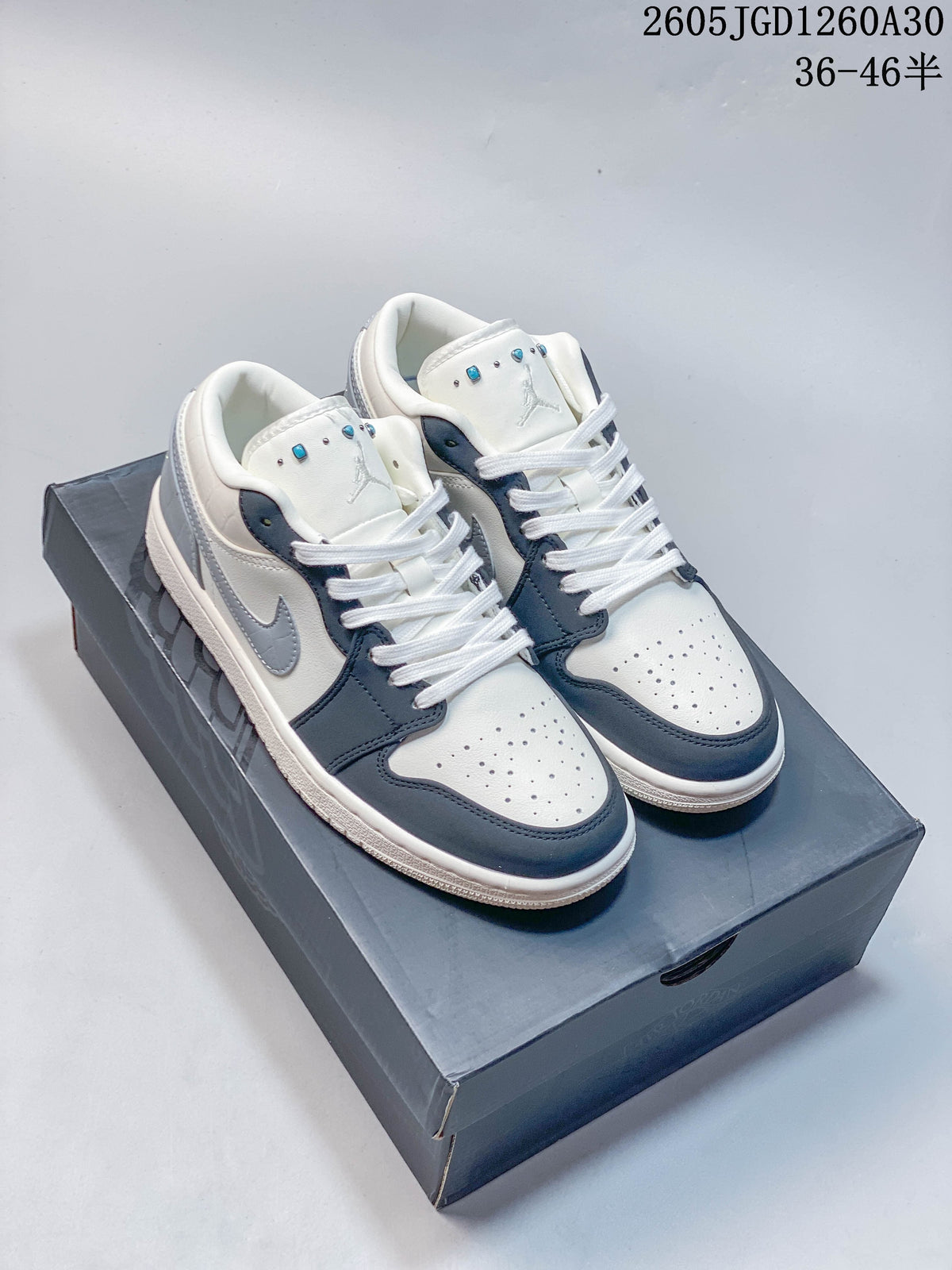 Air Jordan 1 Low White, Blue and Gray Sneakers