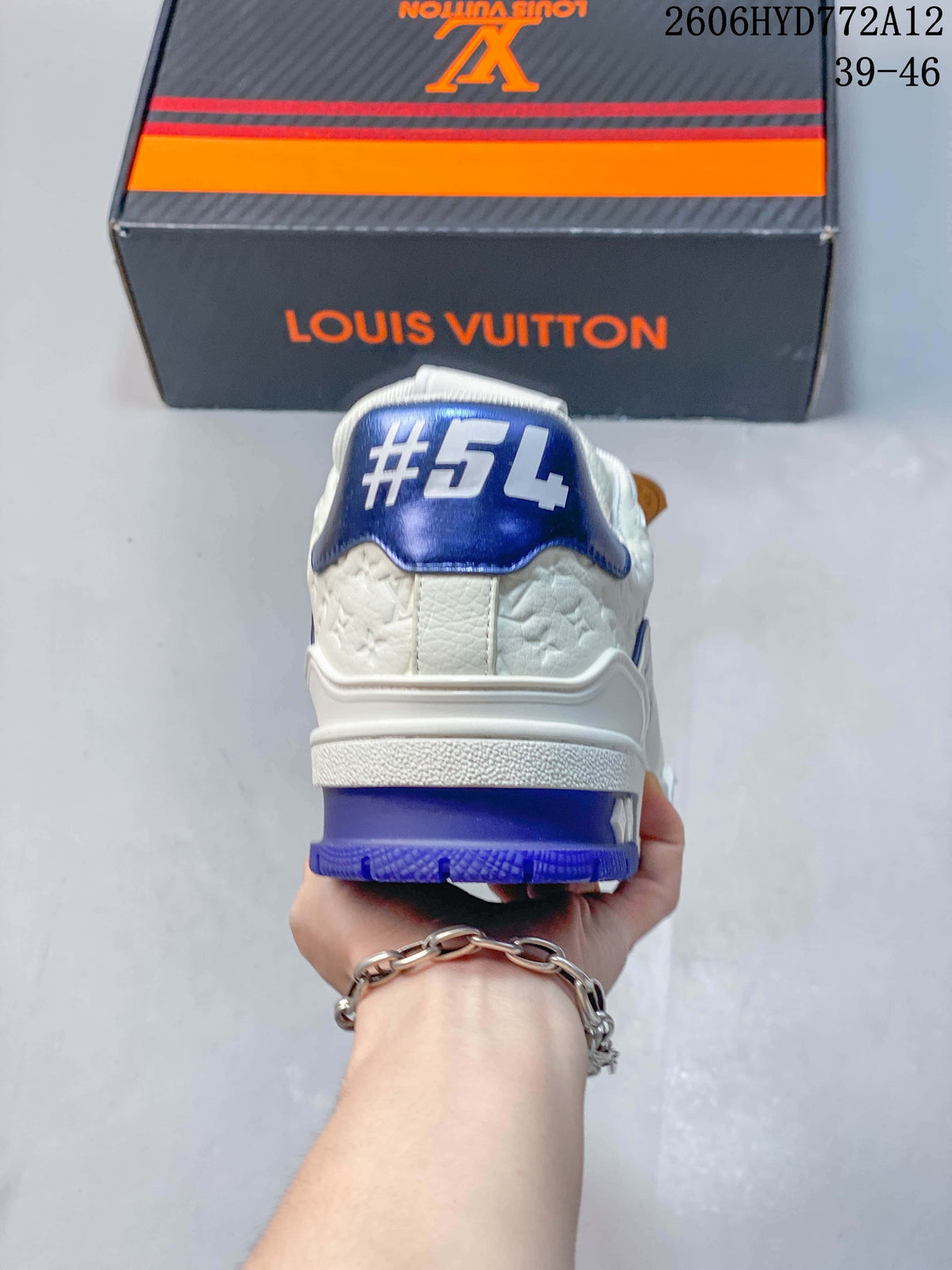 Louis Vuitton White and Blue Low-Top Sneakers