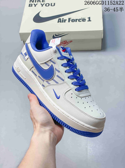 Nike Air Force 1 Low Sneakers in White, Gray, and Blue