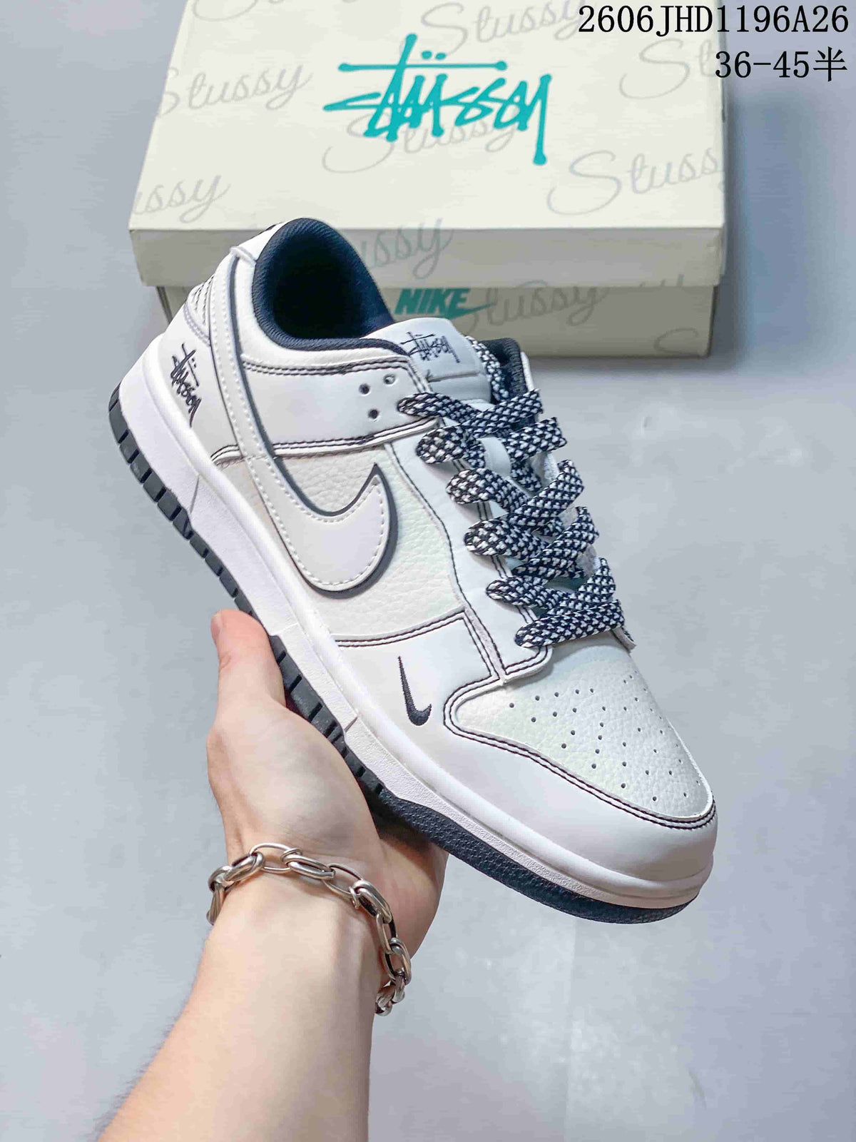 Nike SB Dunk Low LV-Print Low-Top Sneakers, Gray and White
