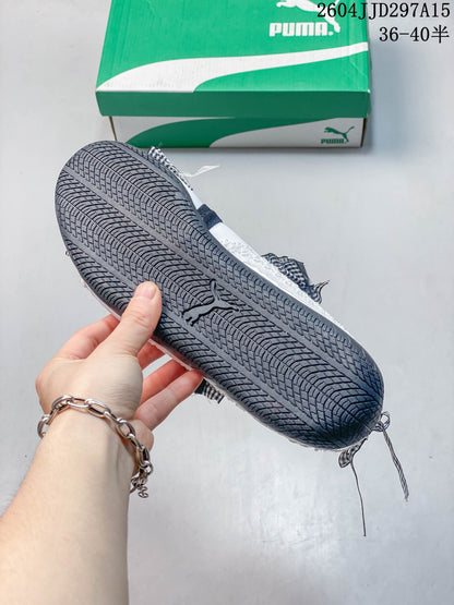 Puma White Gingham Ruffle Strap Flats