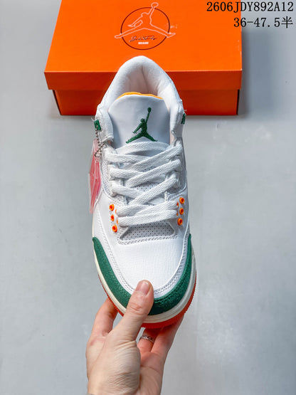 Jordan Air Jordan 3 Retro White Orange Green Sneakers