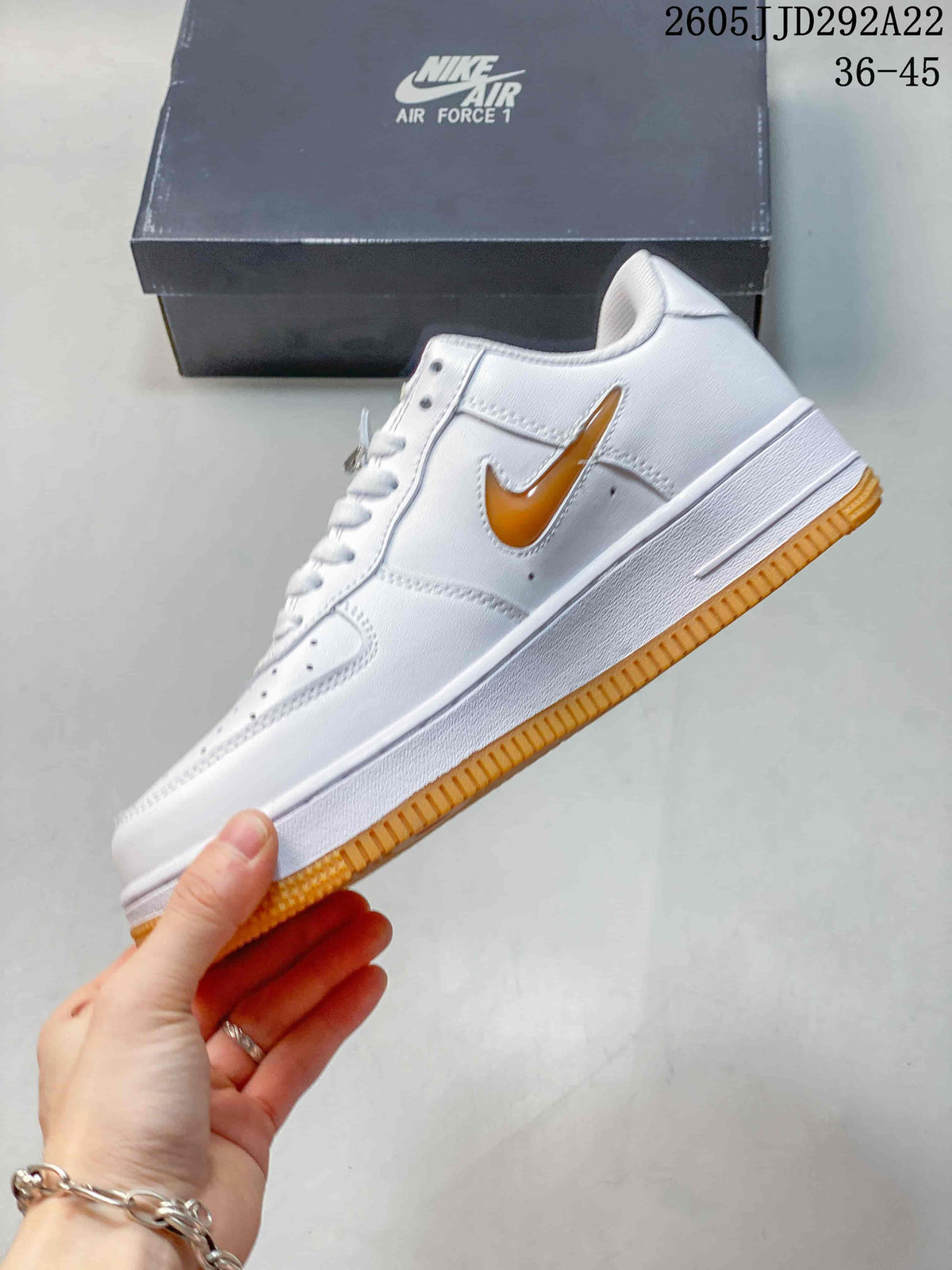 Nike Women’s Air Force 1 Shadow Sneakers, White and Orange