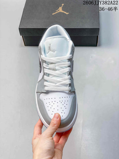 Air Jordan 1 Low White Grey Patterned Swoosh Sneakers