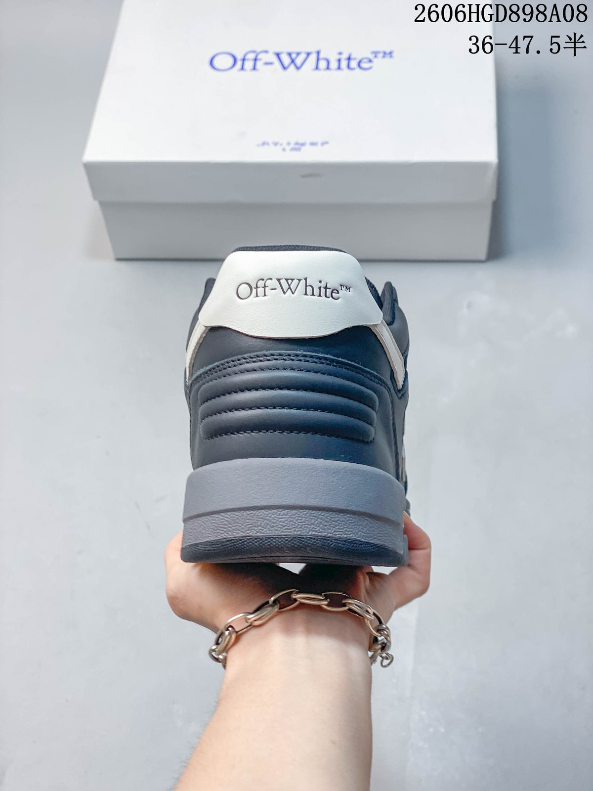 Off-White Low-Top Lace-Up Sneakers in Charcoal and White