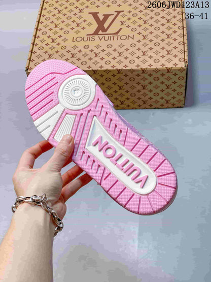 Louis Vuitton Trainer Low-Top Sneakers in Pink and White