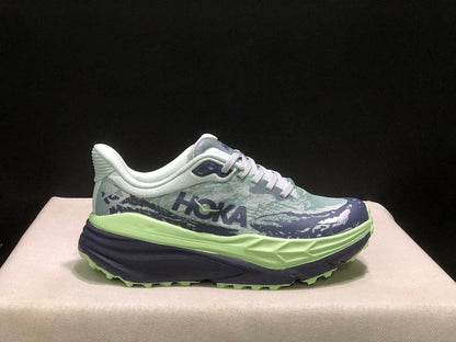 HOKA Stinson 7 Trail Running Shoes, Green and Navy