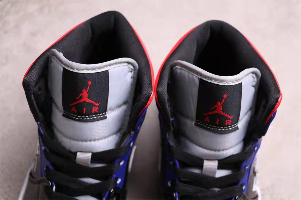 Top view of the padded tongues showing black tongue labels with red Jumpman and AIR details.