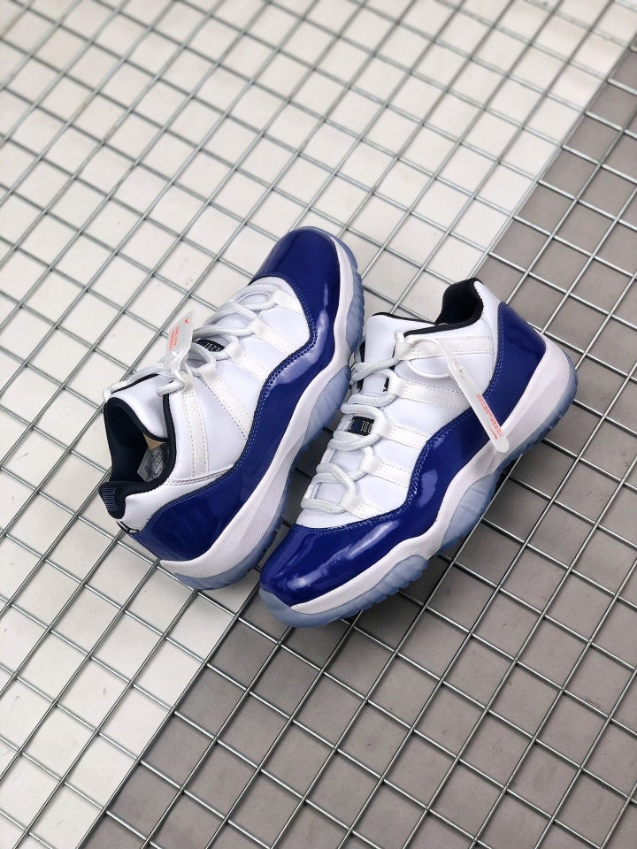 Pair of blue and white Jordan sneakers displayed together.