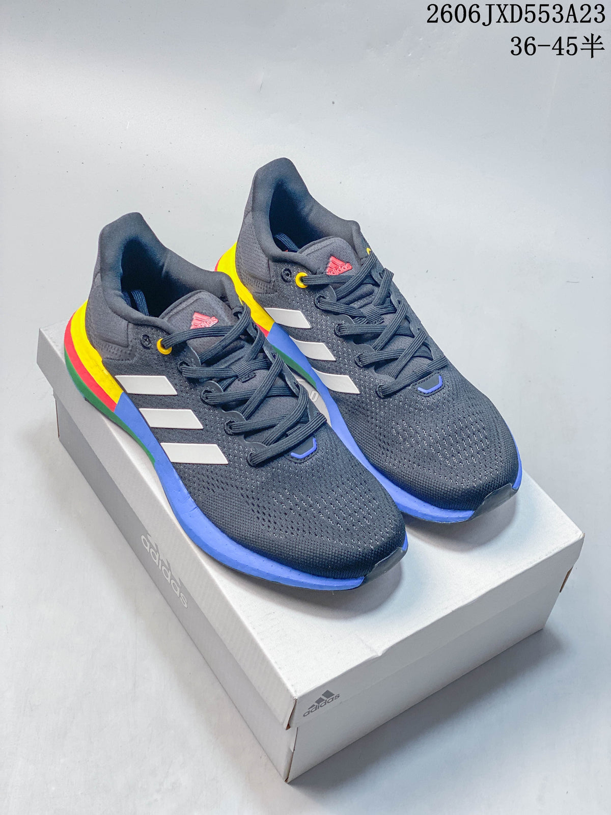 Adidas PureBoost 21 Running Shoes, Charcoal with Multicolor Sole