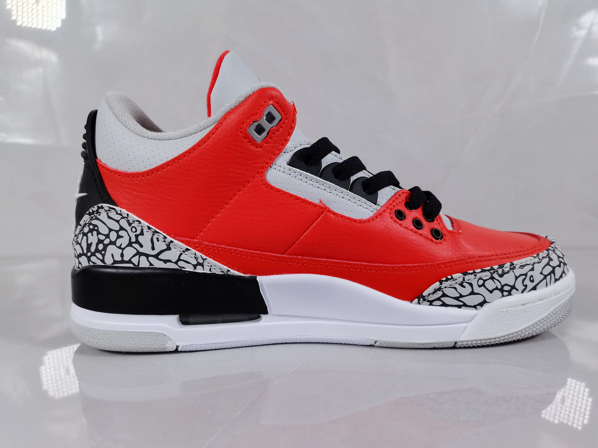 Air Jordan 3 Retro Red Black Cement Print Sneakers