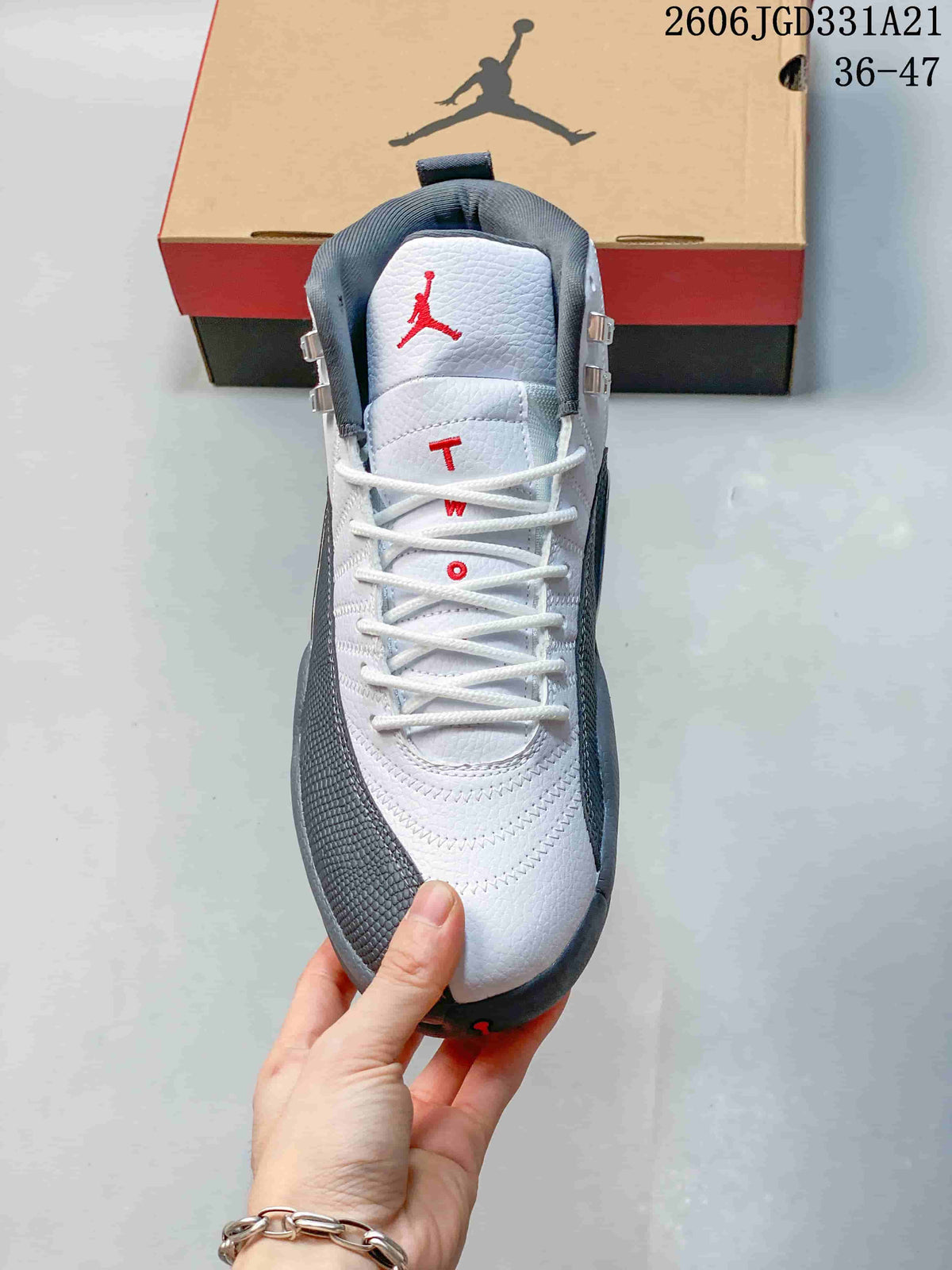 Jordan Air Jordan 12 High-Top Basketball Shoes, White/Grey, 308317-001