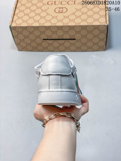 Gucci White Low-Top Sneakers with Green-Red Web Stripe