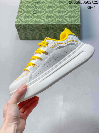 Dior White and Yellow Lace-Up Sneakers 2606GDD602A22