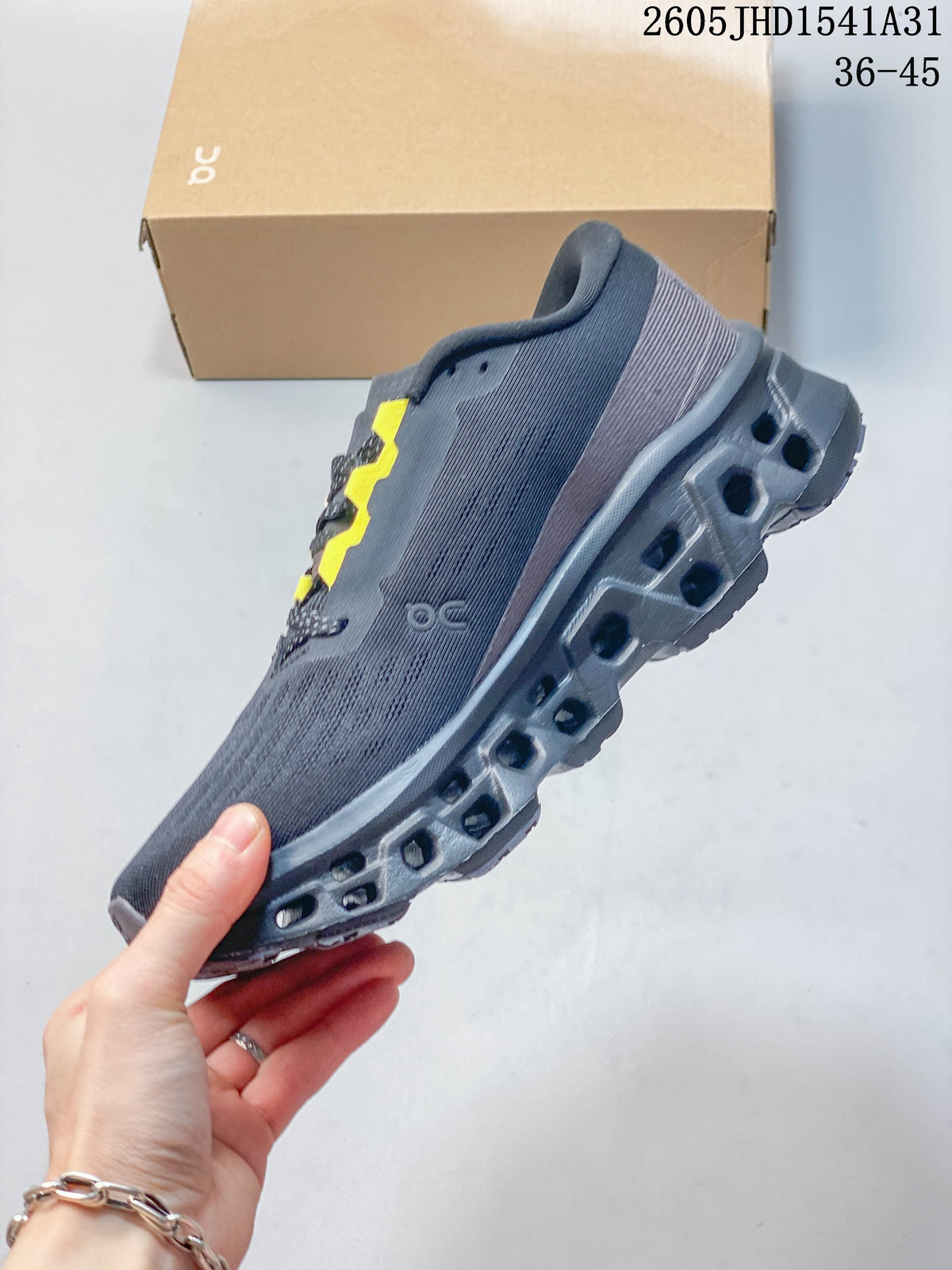 On Cloudmonster 3 Running Shoes, Charcoal and Yellow