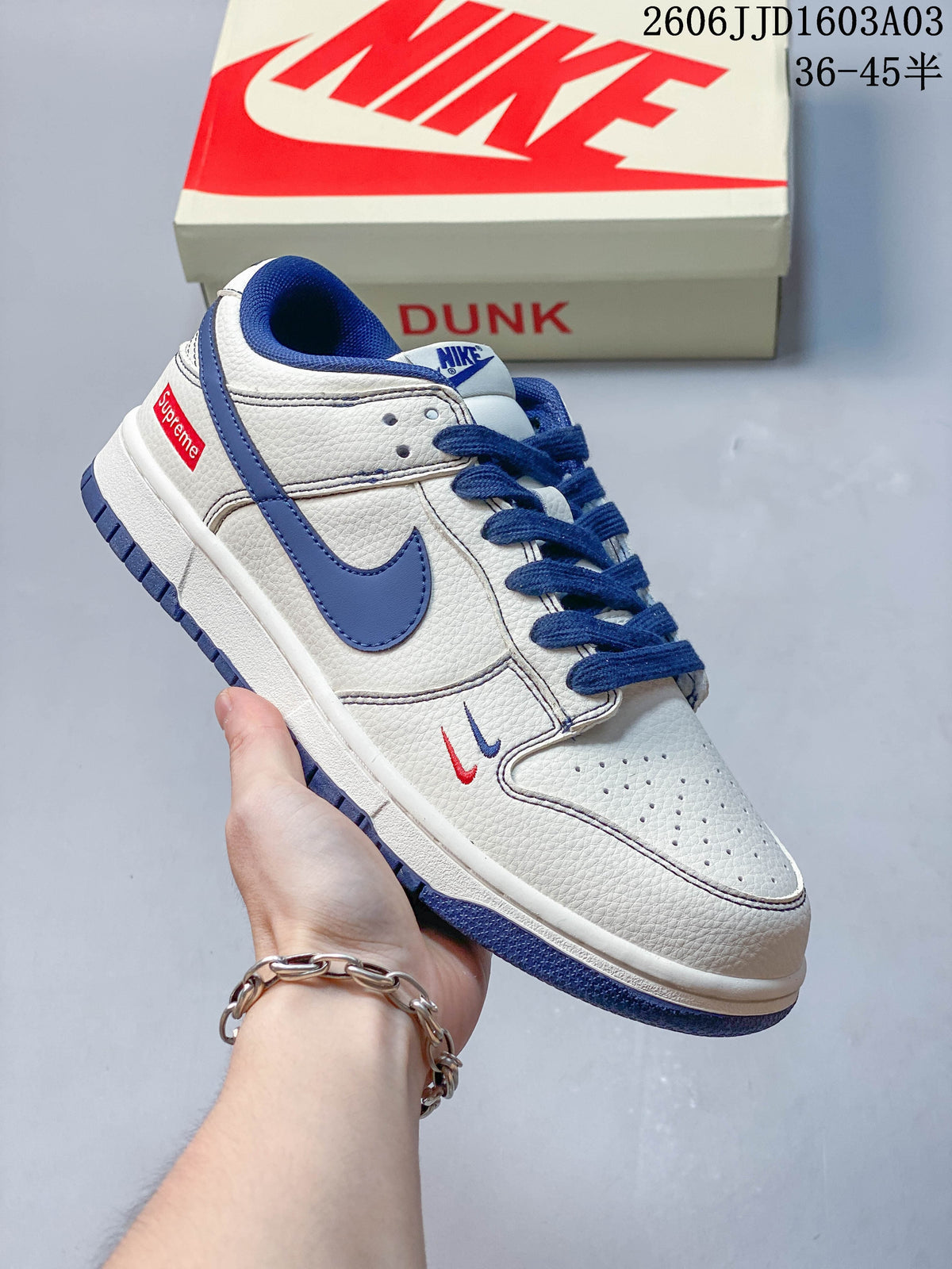 Nike SB Dunk Low White and Blue Low-Top Sneakers
