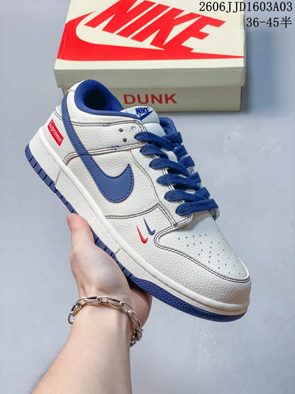 Nike SB Dunk Low White and Blue Low-Top Sneakers
