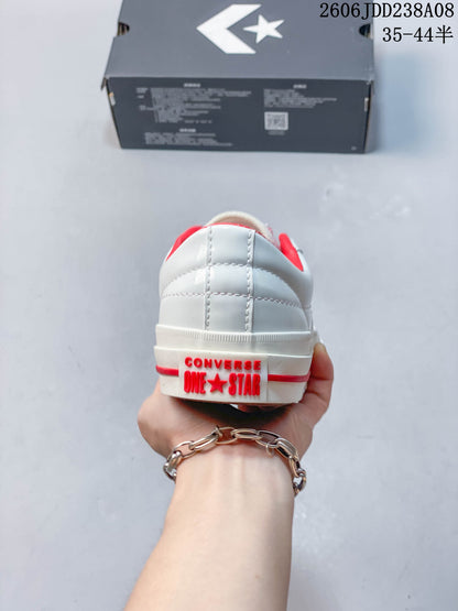 Converse One Star Low-Top Sneakers in White and Red