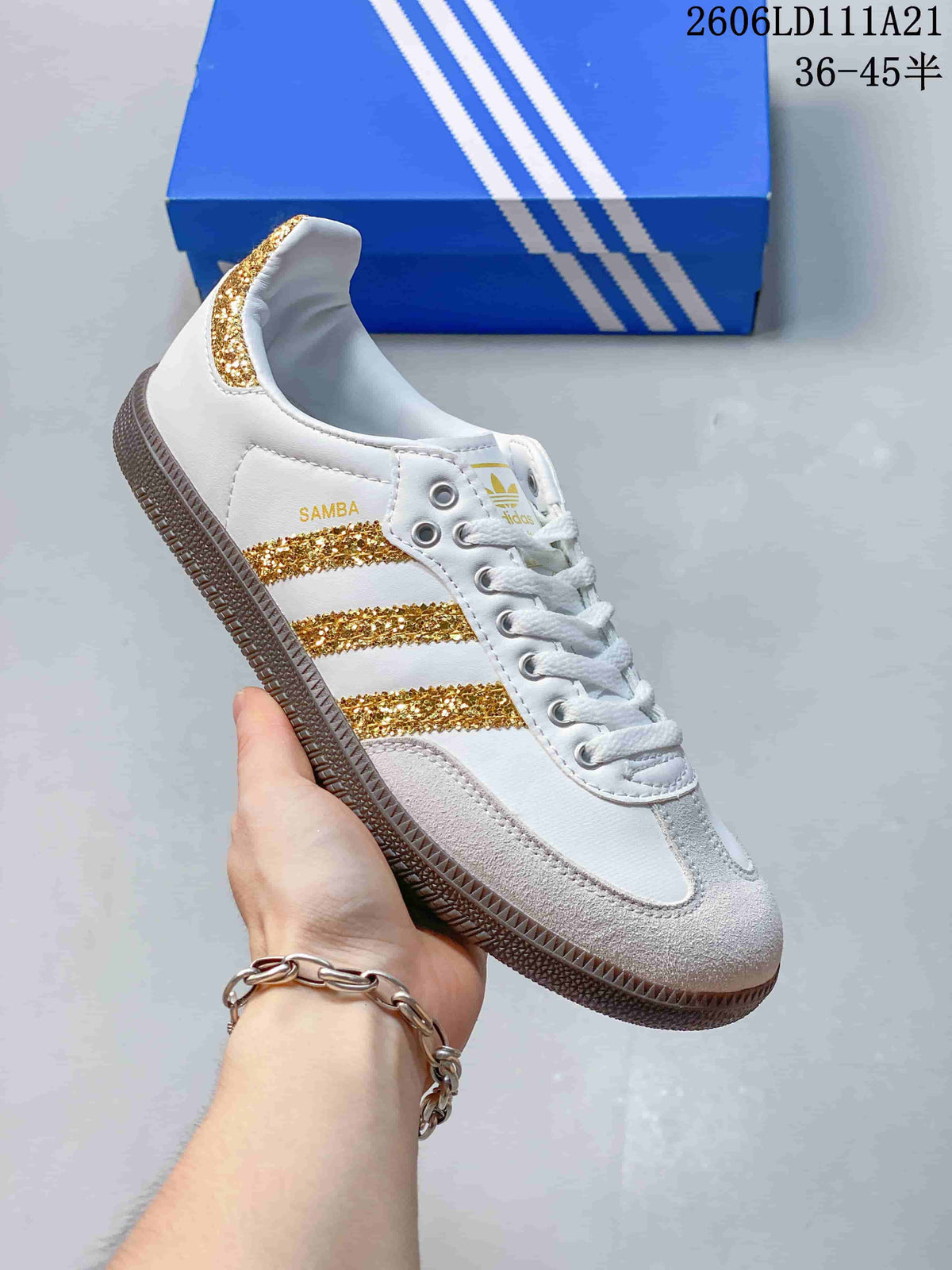 Adidas Samba OG Low-Top Sneakers, White and Gold KJ6590