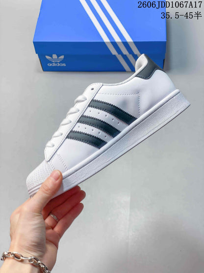 Adidas Superstar White Sneakers with Gray Stripes