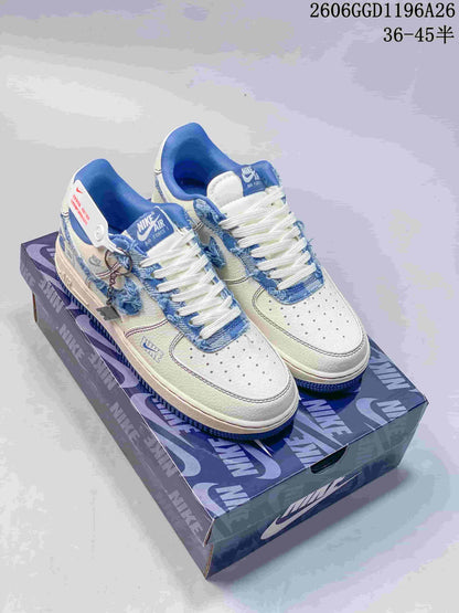 Nike Air Force 1 Low Frayed Denim Swoosh Sneakers