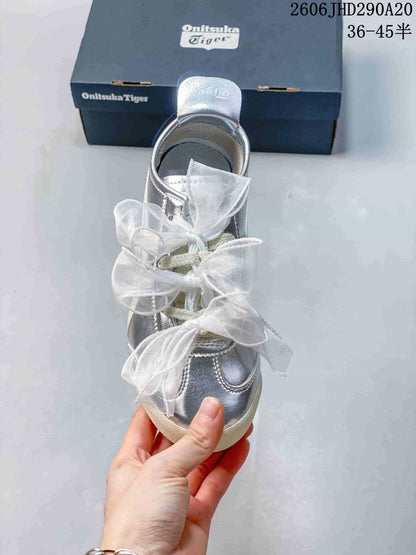 Onitsuka Tiger Silver Sneakers with Sheer Ribbon Laces