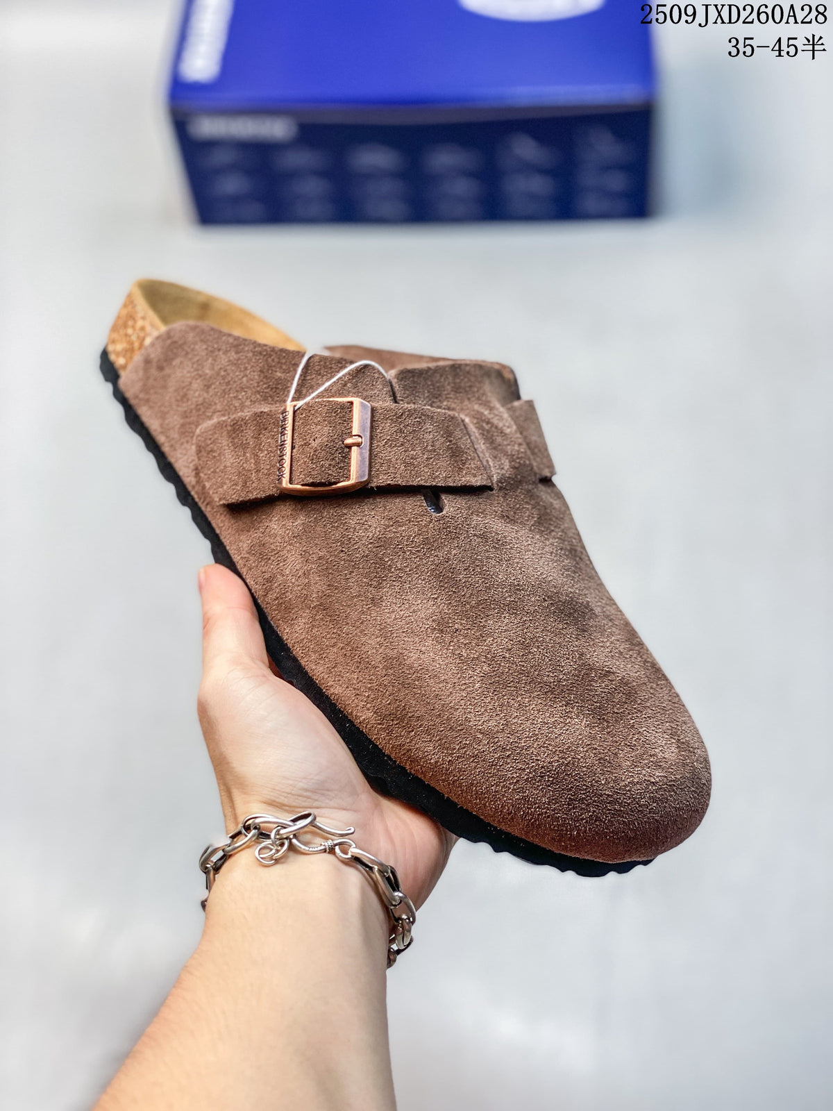 Birkenstock Boston-Style Closed-Toe Mule with Buckle, Brown