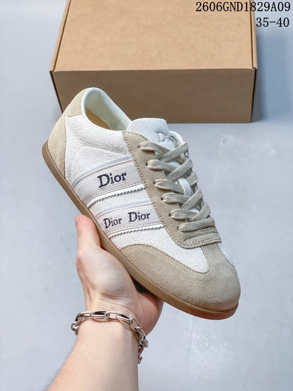 Dior Ribbon Low-Top Sneakers in Cream and Beige