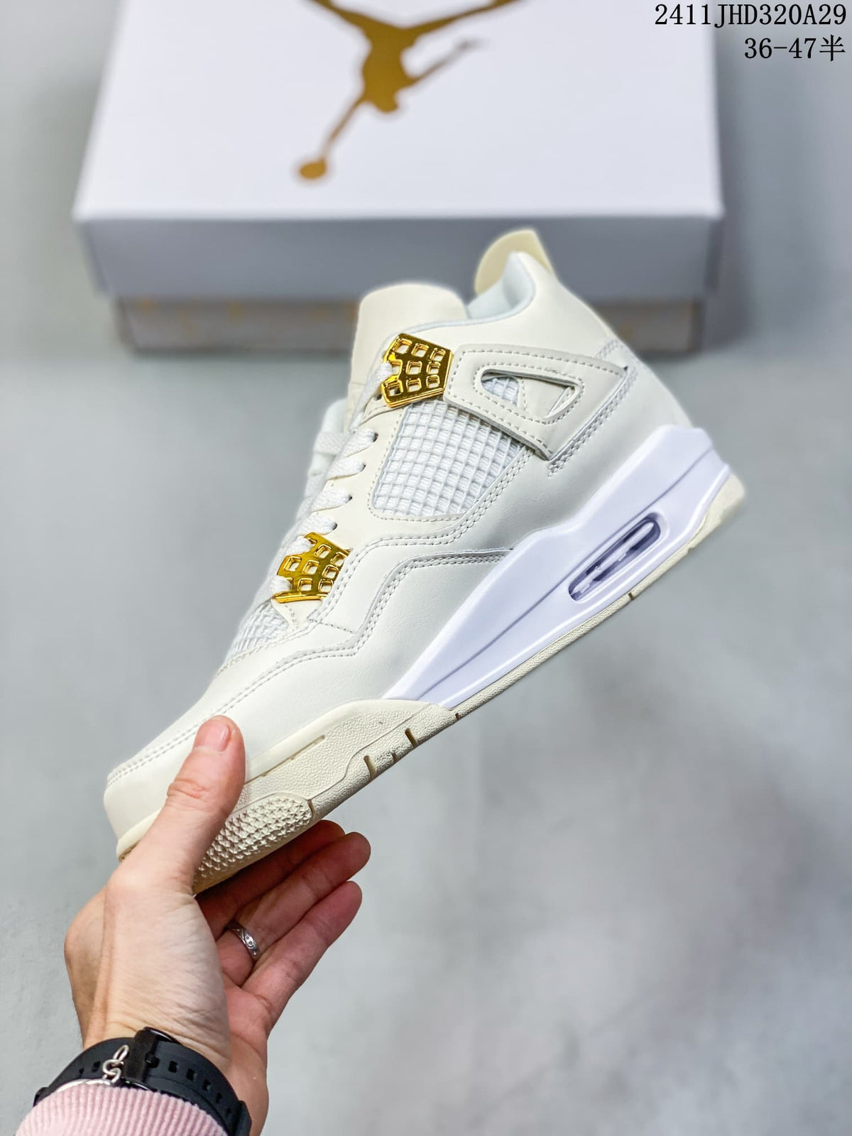 Nike Air Jordan 4 Retro Sneakers, White and Gold