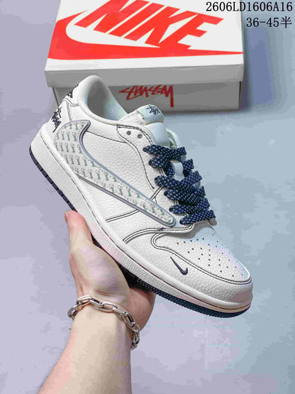 Jordan 1 Low Travis Scott x Stüssy-Style White Sneakers